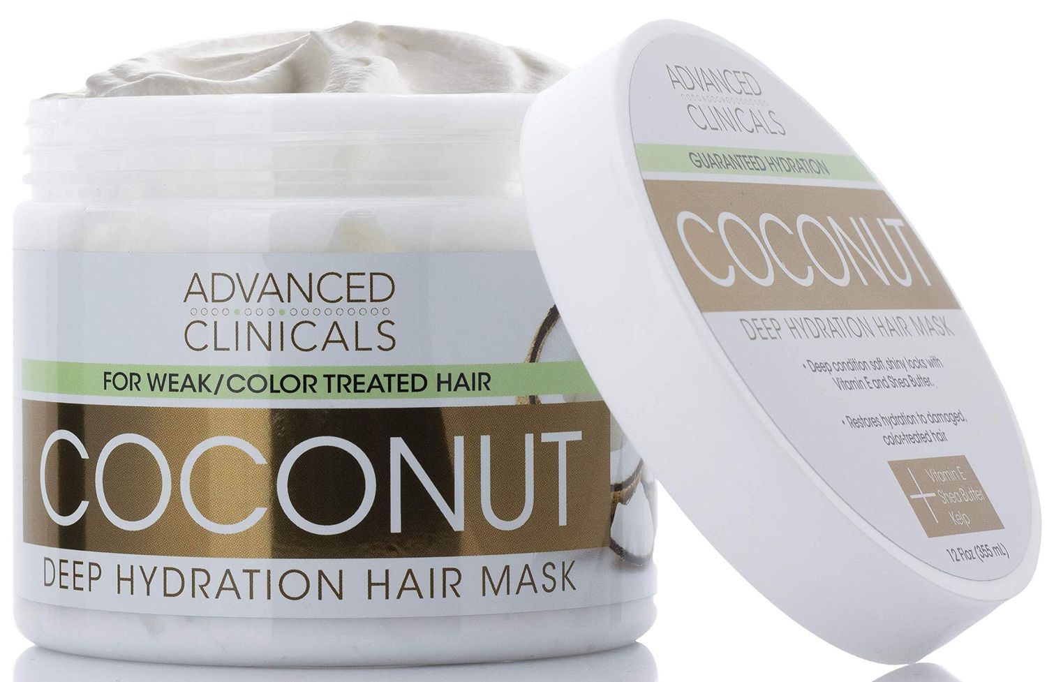 Advanced Clinicals Coconut Oil Hair Mask Treatment Deep Hydration Hair Repair Mask Conditioner To Strengthen Dry, Color-Treated, Weak Hair &amp; Boost Hair Growth W/Shea Butter &amp; Kelp, 12 Fl Oz