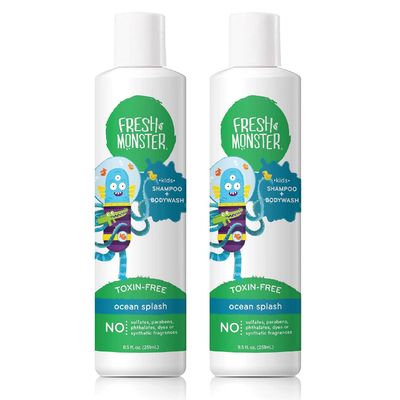 Fresh Monster 2-in-1 Natural Shampoo &amp; Body Wash for Kids, Toxin-Free, Hypoallergenic, Ocean Splash (2 Pack, 8.5oz/each)