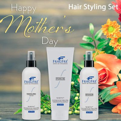 FRAGFRE Hair Styling Set for Sensitive Skin 8 oz/ea (3-Pack Gift Set) - Detangler-Styling Gel-Finishing Spray - Fragrance Free Paraben Free Hypoallergenic - No Burning or Itching Hair Styling - Vegan