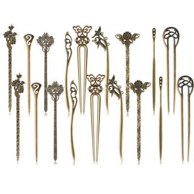 TUPARKA 18 PCS Hair Sticks Vintage Hair Pins Chinese Women Hair Chopsticks Pins Retro Vintage Decorative for Hair Accessory?9 Design? (bronze)