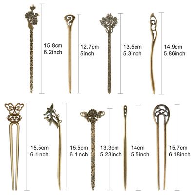 TUPARKA 18 PCS Hair Sticks Vintage Hair Pins Chinese Women Hair Chopsticks Pins Retro Vintage Decorative for Hair Accessory?9 Design? (bronze)