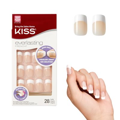 Kiss Everlasting French Nail Manicure, Chip-Free with Flexi-Fit Technology, Medium, &quot;Infinite&quot;, Nail Kit with Pink Nail Glue (Net Wt. 2 g / 0.07oz.), Mini File, Manicure Stick, and 28 Fake Nails