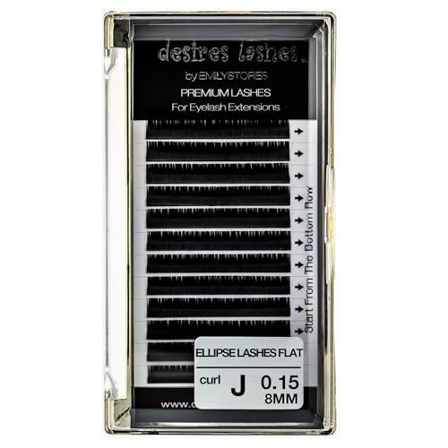 Ellipse Lashes 0.15mm Thickness J Curl Length 8mm Ellipse-Shaped Individual Volume Fake Eye Lashes for Eyelash Extensions(Ellipse,Flat 0.15,J,8mm)