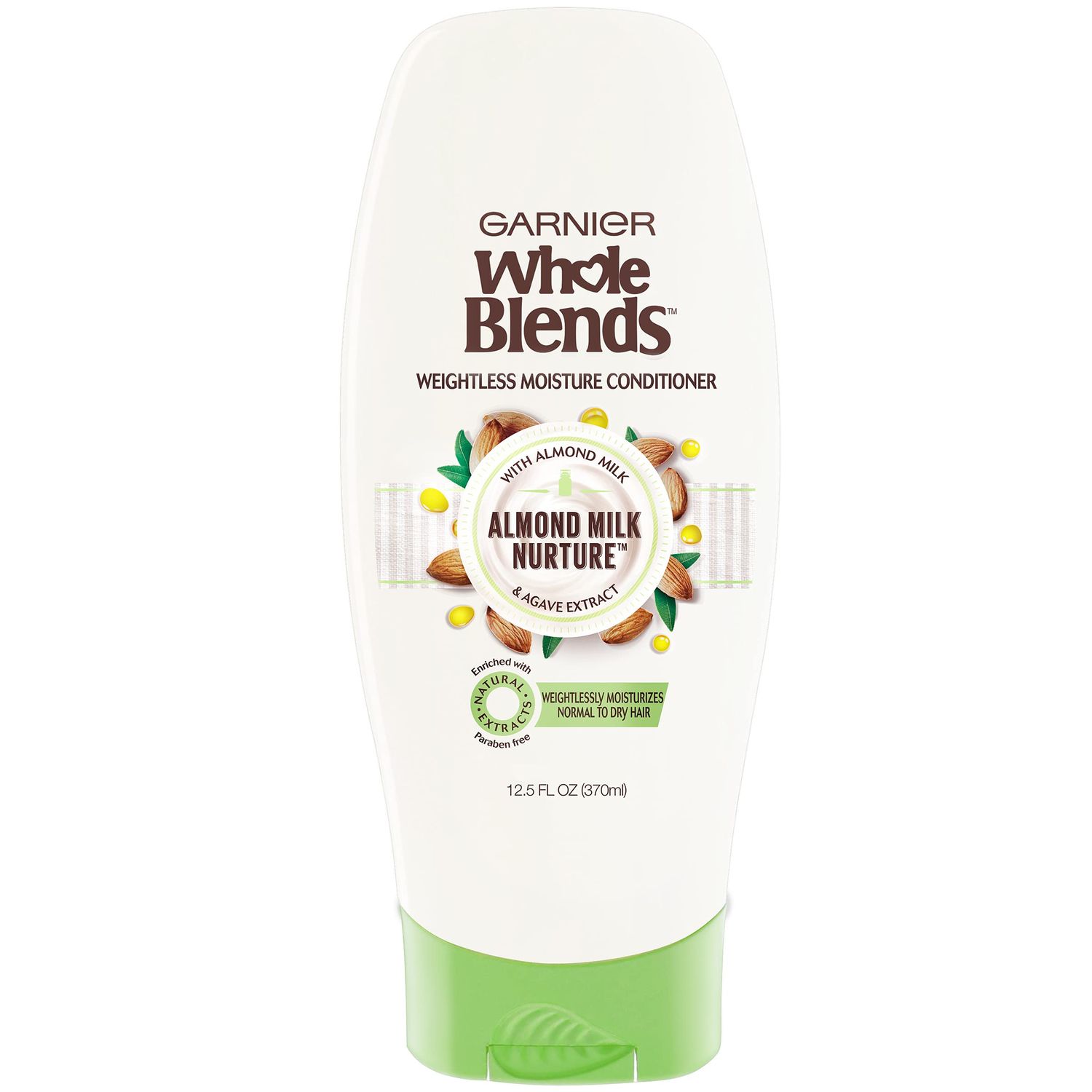 Garnier Whole Blends Nurturing Almond Milk and Agave Extract Weightless Moisture Conditioner for Normal to Dry Hair, Paraben Free, 12.5 fl oz