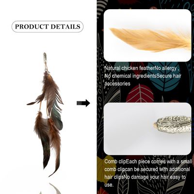 ICYANG Women Feather Hair Clips, Handmade Boho Hippie Hair Extensions with Clip Comb DIY Accessories Hairpin Headdress, Set of 3