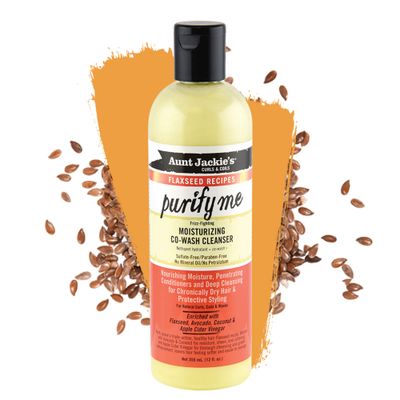 Aunt Jackie's Flaxseed Recipes Purify Me Frizz-Fighting Moisturizing Co-Wash Hair Cleanser for Chronically Dry Hair and Protective Styling, 12 Fl Oz
