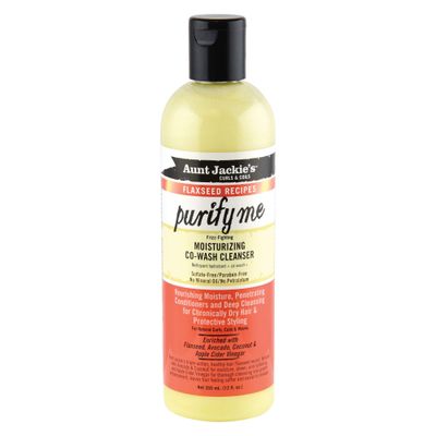 Aunt Jackie&#39;s Flaxseed Recipes Purify Me Frizz-Fighting Moisturizing Co-Wash Hair Cleanser for Chronically Dry Hair and Protective Styling, 12 Fl Oz
