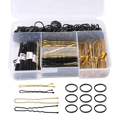 320 Pcs Bobby Pins U Hair Pins Set, Includes 200 Gold Black Different Shapes Hair Pins and 120 Rubber Hair Christmas Gifts for Women Girls