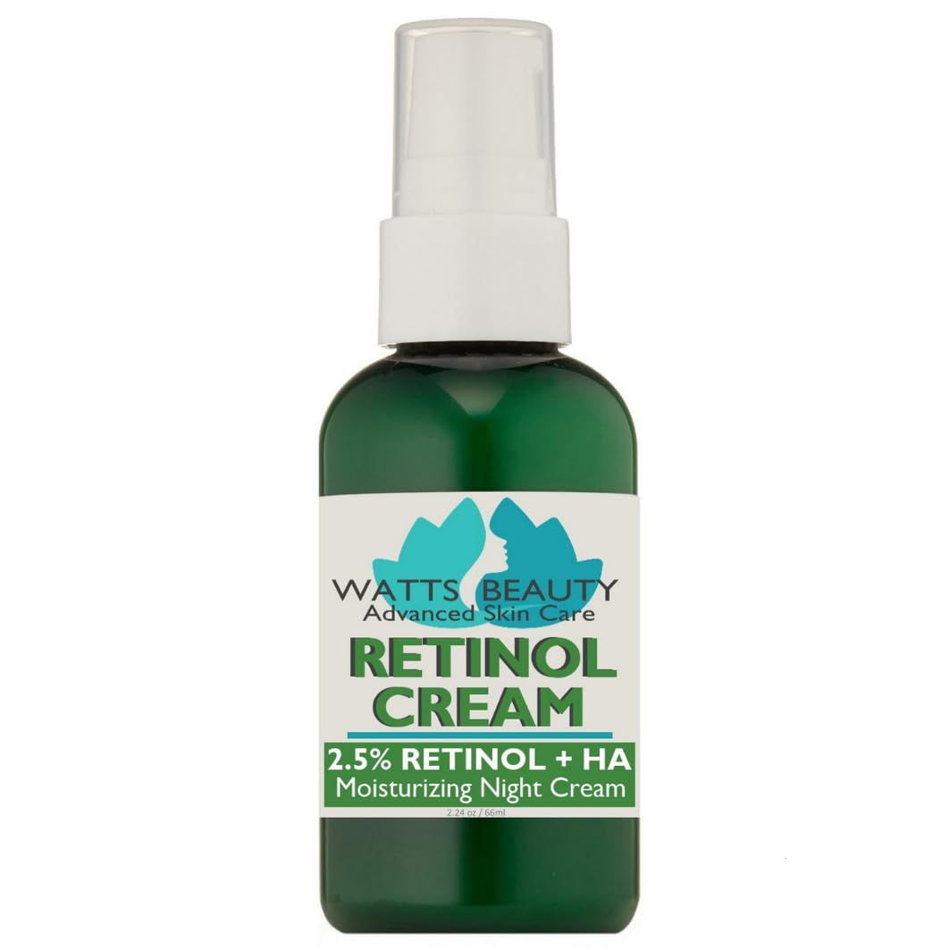 Watts Beauty 2.5% Retinol Cream for Face and Body - Lightweight, pore-friendly cream containing anti-aging retinol, hyaluronic acid, vitamin E, vitamin B5, and jojoba oil for all skin types - 2.24 oz