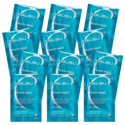 Malibu C Miracle Repair Hair Reconstructor (12 Packets) - Nourishing Hair Repair Treatment for Weak, Damaged Strands - Flax Protein &amp; Vitamin B5 for Hair Strength