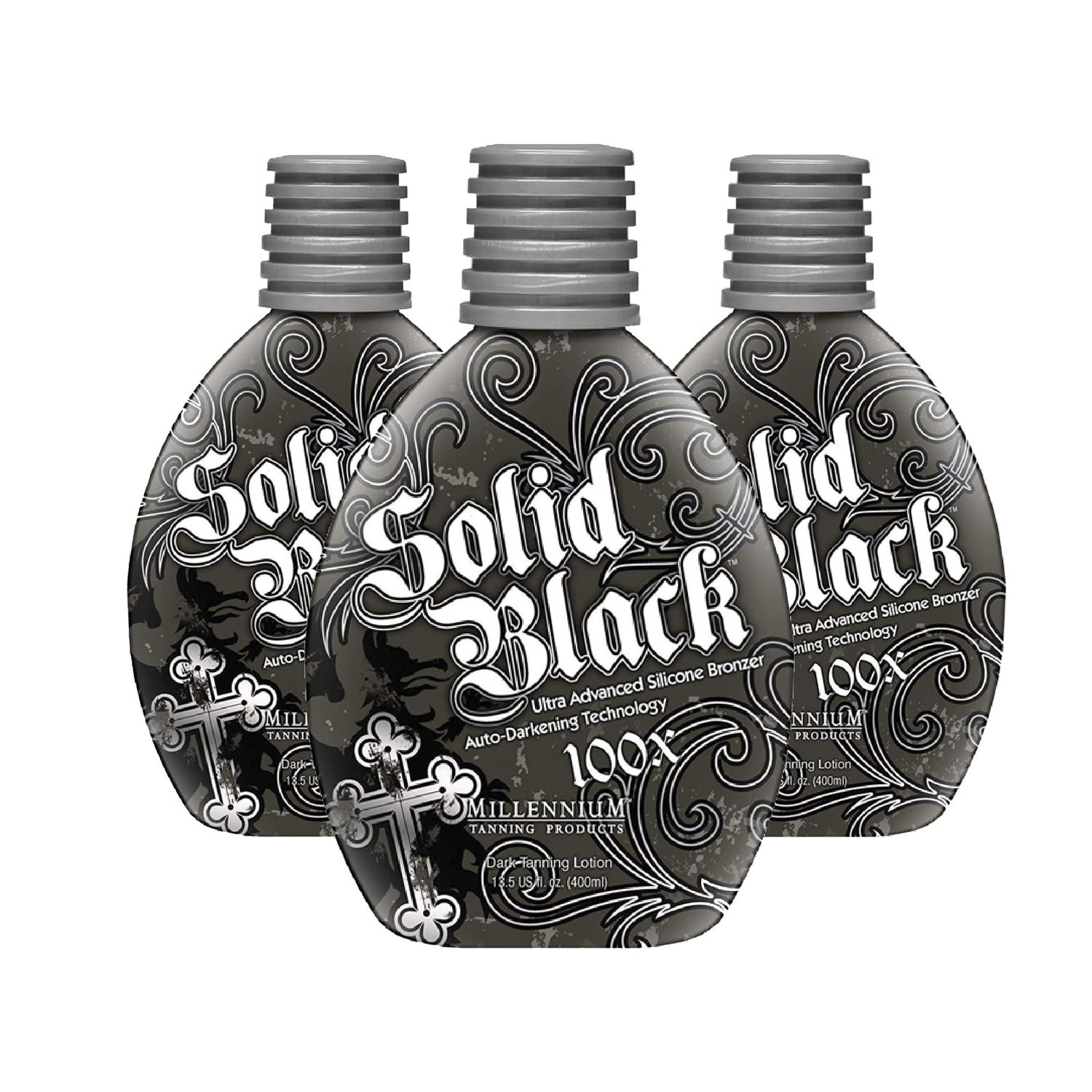 Millennium Tanning Solid Black 100X Indoor Tanning Lotion for Tanning Beds,13.5 Fluid Ounces, 3-pack
