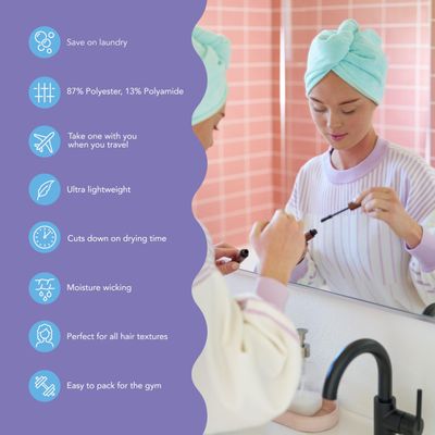 Turbie Twist 4-Pack Microfiber Hair Towel for Beauty, Travel, Gifting - Hair Wrap Turban for Straight, Wavy &amp; Curly Hair - Premium Hair Care - Pink, Purple, Blue &amp; Aqua