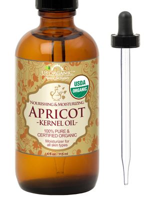 US Organic Apricot Kernel Oil, USDA Certified Organic,100% Pure &amp; Natural, Cold Pressed Virgin, Unrefined in Amber Glass Bottle w/Glass Eyedropper for Easy Application (4 oz (Large))
