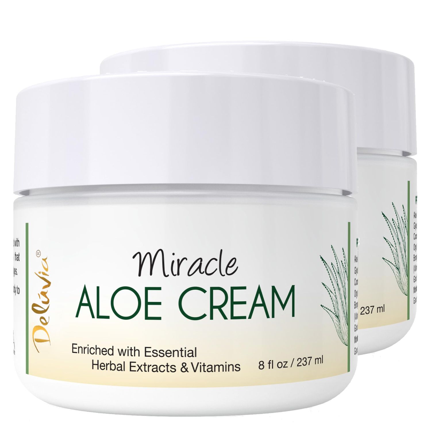 Deluvia Miracle Aloe Cream | Face &amp; Body Moisturizer with Vitamin E &amp; Organic Aloe Vera | Hydrating, Soothing for Dry Skin, Anti-Wrinkle, Acne Scars, Rosacea, Psoriasis, Eczema - 2 Pack