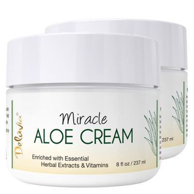 Deluvia Miracle Aloe Cream | Face &amp; Body Moisturizer with Vitamin E &amp; Organic Aloe Vera | Hydrating, Soothing for Dry Skin, Anti-Wrinkle, Acne Scars, Rosacea, Psoriasis, Eczema - 2 Pack