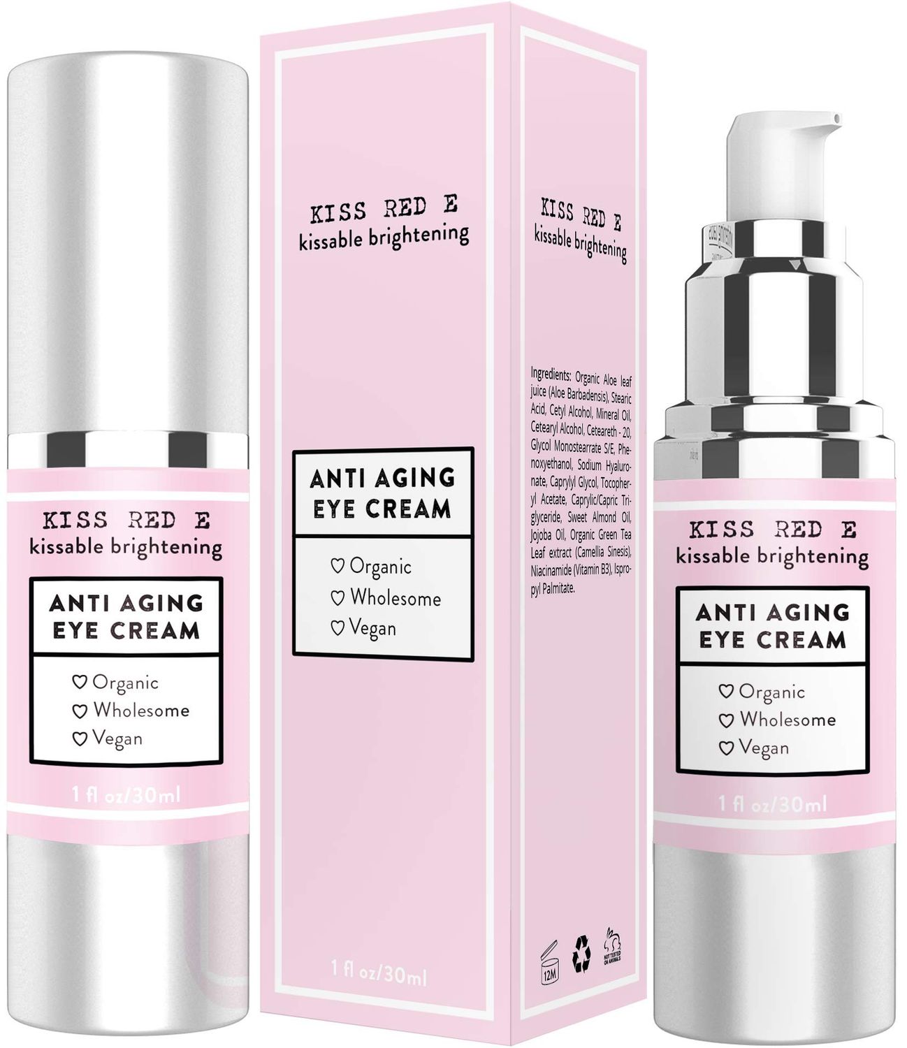 KissRedE Anti-Aging Eye Cream for Dark Circles, Puffiness, Fine Lines, and Wrinkles - Fragrance-Free, 1 Fl Oz