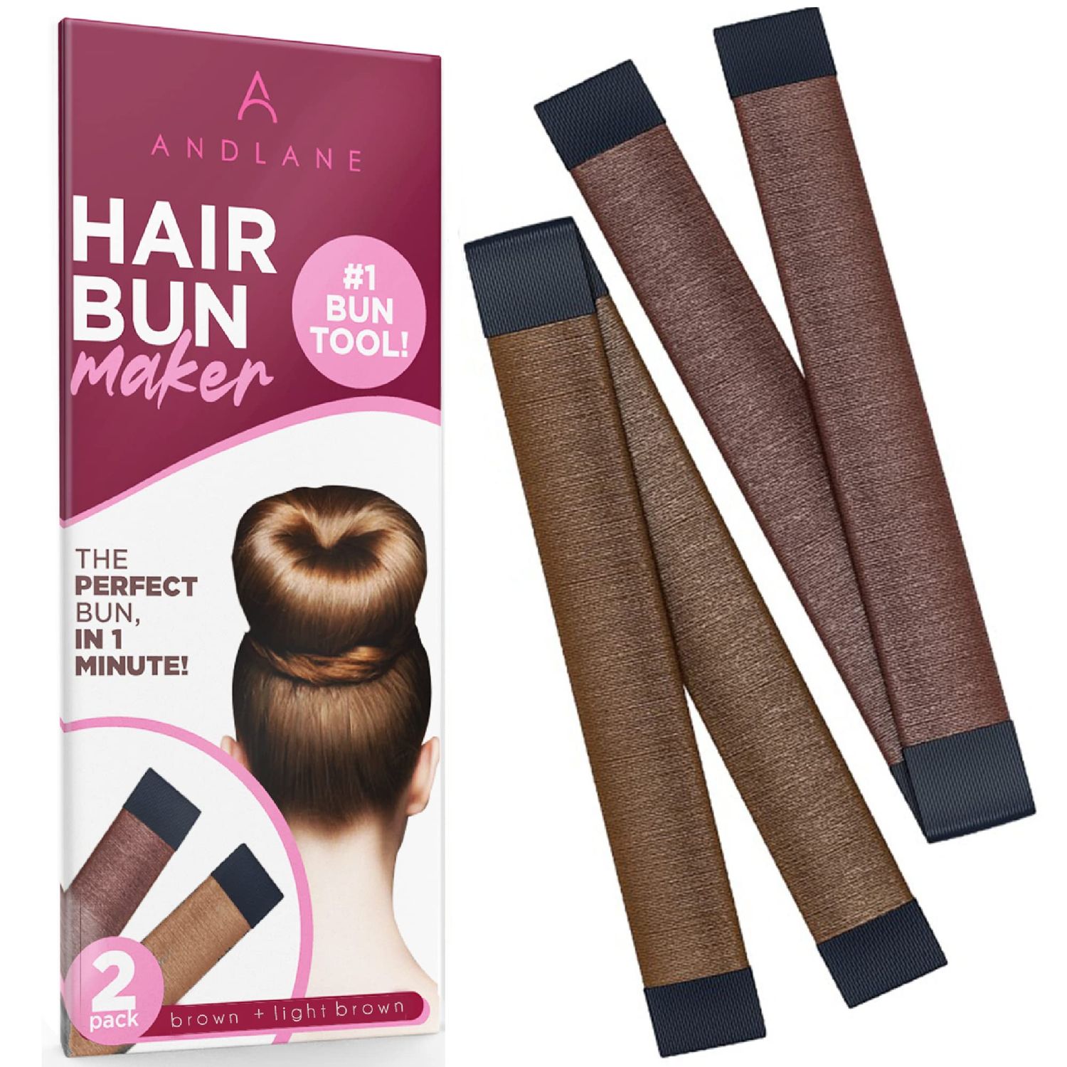 Women&#39;s Hair Bun Maker French Twist Hair Fold Wrap Snap by Andlane (1 Brown, 1 Light Brown)