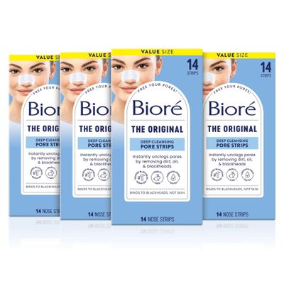 Biore Original, Deep Cleansing Pore Strips, Nose Strips for Blackhead Removal, with Instant Pore Unclogging, features C-Bond Technology, Oil-Free, Non-Comedogenic Use,14 Count, 4-pack
