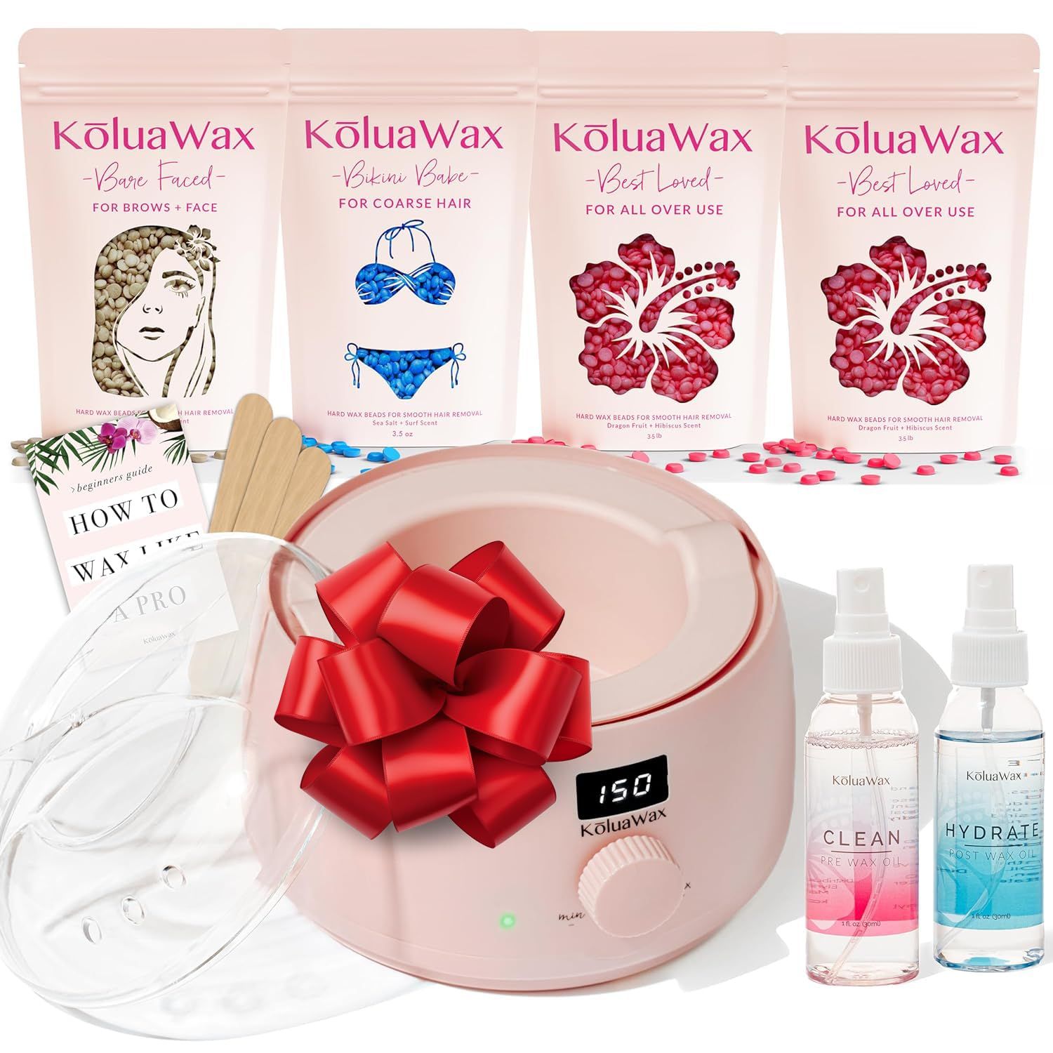 KoluaWax Premium Waxing Kit for Women - Hot Melt Wax Warmer for Hair Removal, Eyebrow, Bikini, Legs, Face, Brazilian Wax &amp; More - Machine + 4-Pack Hard Wax Beads + Accessories, Blush