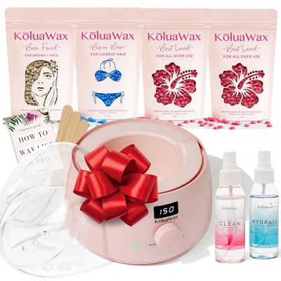 KoluaWax Premium Waxing Kit for Women - Hot Melt Wax Warmer for Hair Removal, Eyebrow, Bikini, Legs, Face, Brazilian Wax &amp; More - Machine + 4-Pack Hard Wax Beads + Accessories, Blush