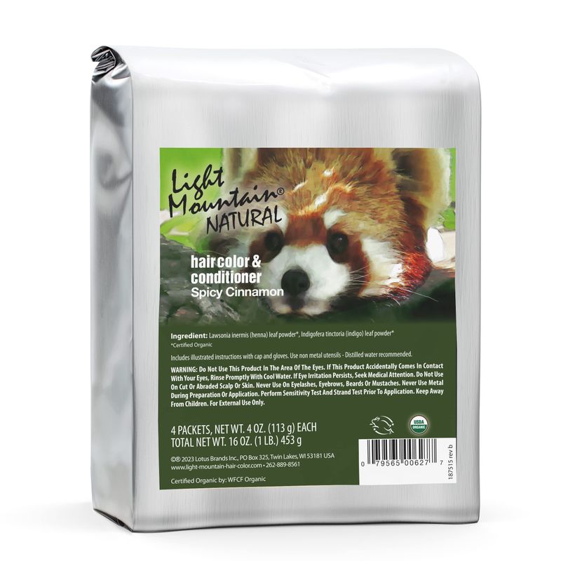 Light Mountain Henna Hair Color &amp; Conditioner - Spicy Cinnamon Hair Dye for Men/Women, Organic Henna Leaf Powder and Botanicals, Chemical-Free Semi-Permanent Hair Color, 16 Oz