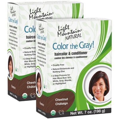 Light Mountain Henna Hair Color &amp; Conditioner, Color the Gray - Chestnut Hair Dye for Men/Women, 2-Step Chemical-Free, Semi-Permanent Hair Color for White, Gray, and Blonde Hair, 7 Oz (Pack of 2)