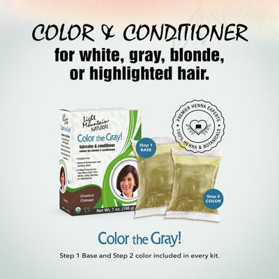 Light Mountain Henna Hair Color &amp; Conditioner, Color the Gray - Chestnut Hair Dye for Men/Women, 2-Step Chemical-Free, Semi-Permanent Hair Color for White, Gray, and Blonde Hair, 7 Oz (Pack of 2)