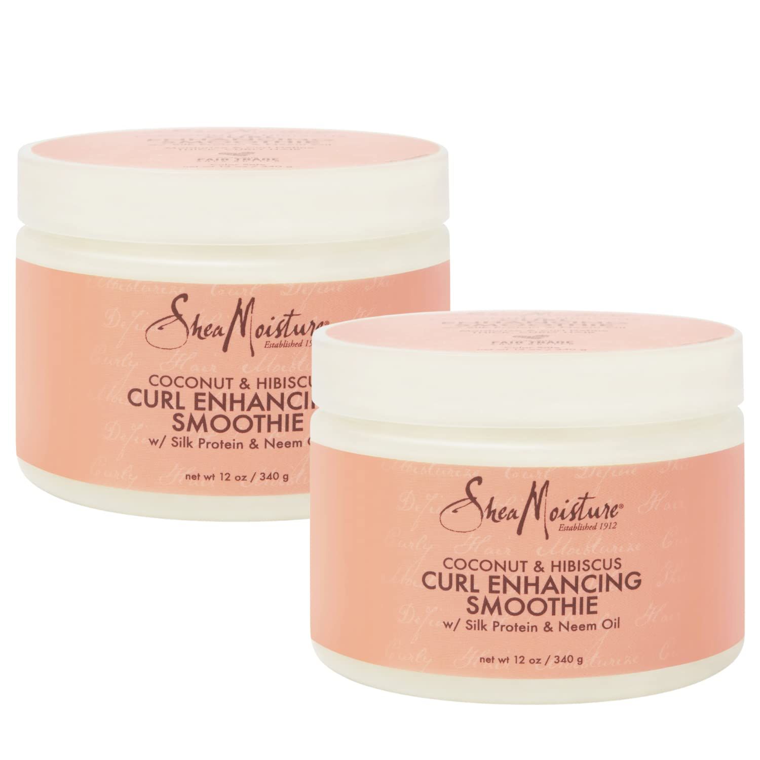 Shea Moisture Curl Enhancing Smoothie, Coconut &amp; Hibiscus Curl Cream with Shea Butter &amp; Coconut Oil for Curly Hair Care, Frizz Control, Curl Defining Cream, Leave-In Conditioner, 12 Fl Oz (Pack of 2)