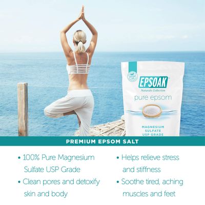 Epsoak Epsom Salt 2 lb. Magnesium Sulfate USP. (Qty. 1 x 2lb. Bags) Resealable Epsom Salt Bulk Bags Unscented, Made in The USA, Cruelty-Free Certified