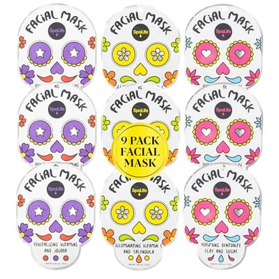 SpaLife Dia de Muertos Facial Mask Variety Pack - 9 Count for Hydrating and Refreshing Skin Care Korean Sheet Masks - Moisturizing Face Mask Sheets for Spa-Like Skin Rejuvenation