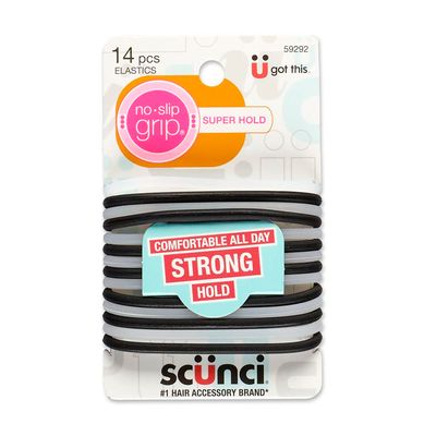 Scunci by Conair No-Slip Grip Super Hold Elastics Hair Ties for Women and Men, No Damage in Assorted Colors, 14 Pack