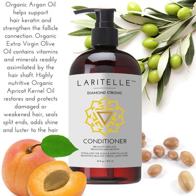 Laritelle Organic Hair Growth Set | Shampoo 17 oz + Conditioner 16 oz + Hair Loss Treatment 4 oz | Argan Oil, Rosemary, Ginger & Cedarwood | NO GMO, Sulfates, Gluten, Alcohol, Parabens, Phthalates