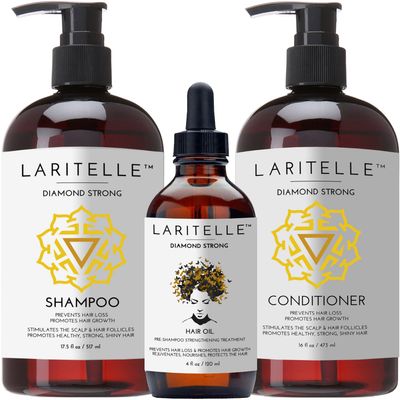 Laritelle Organic Hair Growth Set | Shampoo 17 oz + Conditioner 16 oz + Hair Loss Treatment 4 oz | Argan Oil, Rosemary, Ginger &amp; Cedarwood | NO GMO, Sulfates, Gluten, Alcohol, Parabens, Phthalates