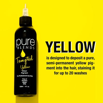 Pure Blends Tempted Yellow Semi Permanent Direct Hair Dye Pigment | Stain With Vivid Tones | For Color Treated Hair | Keratin Infused & Cruelty Free | Sulfate, Sodium Chloride, PPD & Paraben Free