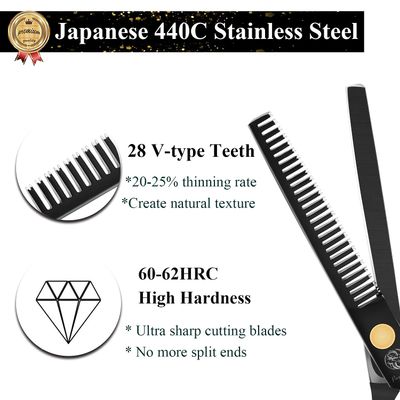Purple Dragon 5.5 inch Hair Cutting Scissors Set with Razor, Leather Scissors Case, Barber Hair Cutting Shears Hair Thinning/Texturizing Shears for Professional Hairdresser or Home Use (Black)