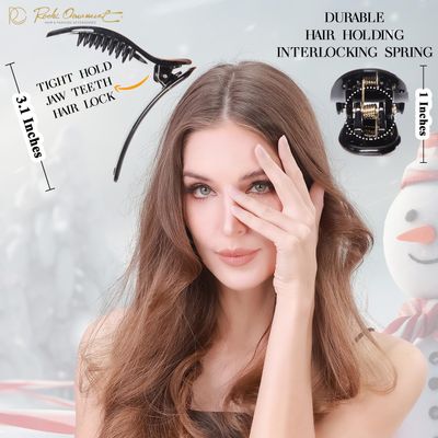 RC ROCHE ORNAMENT 6 Pcs Womens Classic Side Slide Jaw Flat No Slip Opening Eyelet Inner Teeth Alligator Hair Clip Barrette Beauty Accessory Premium Plastic Clamp Clips, Small Black