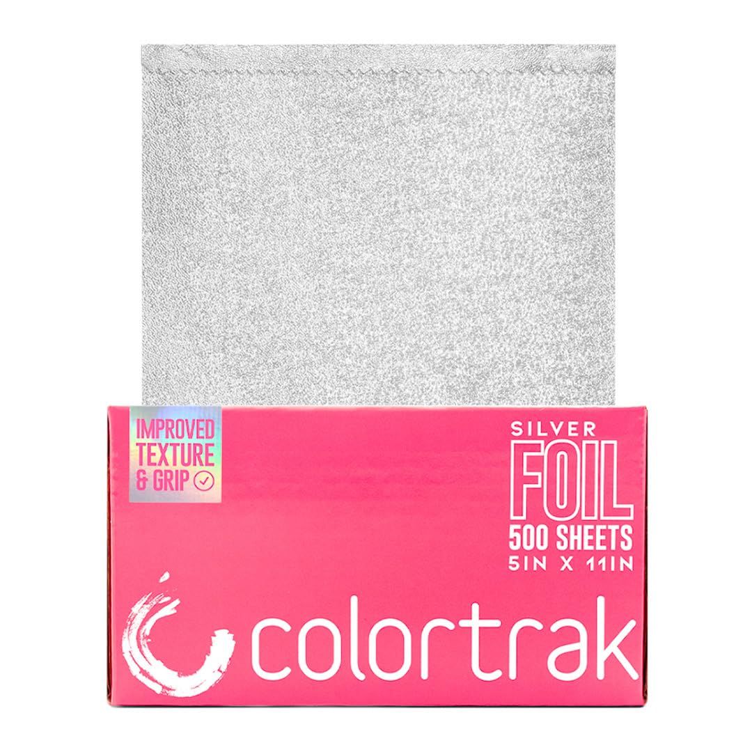Colortrak Embossed Sheets Silver Aluminum Foil Pop-up Dispenser, 500 Pre-cut Sheets Non-slip Textured Silver 5 x 11 Sheets for Hair Foil Coloring and Highlighting Sheet Applications