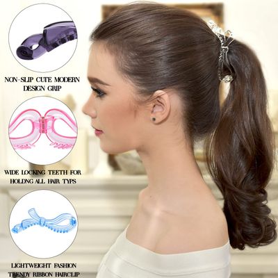 RC ROCHE ORNAMENT 6 Pcs Womens Girls Cute Hair Ribbon Bow Banana Ponytail Holder Maker Non Slip Secure Grip Styling Fashion Accessory Comb Clip Clincher Clasp, Medium Transparent Multicolor