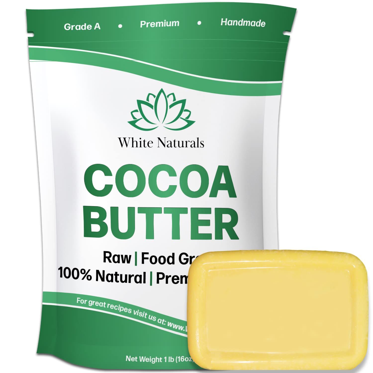 White Naturals Organic Cocoa Butter 1lb, Unrefined Raw Pure Natural, Face &amp; Hair Moisturizing Butter to Deeply Hydrate Skin Use for DIY Whipped Body Butters, Lotions, Stretch Marks Cream 16oz