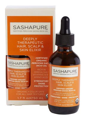 SASHAPURE Deeply Therapeutic Hair Scalp &amp; Skin Elixir, Organic Hair Serum with Sacha Inchi Oil - Strengthen, Shine, Protection, 1.7 fl.oz.