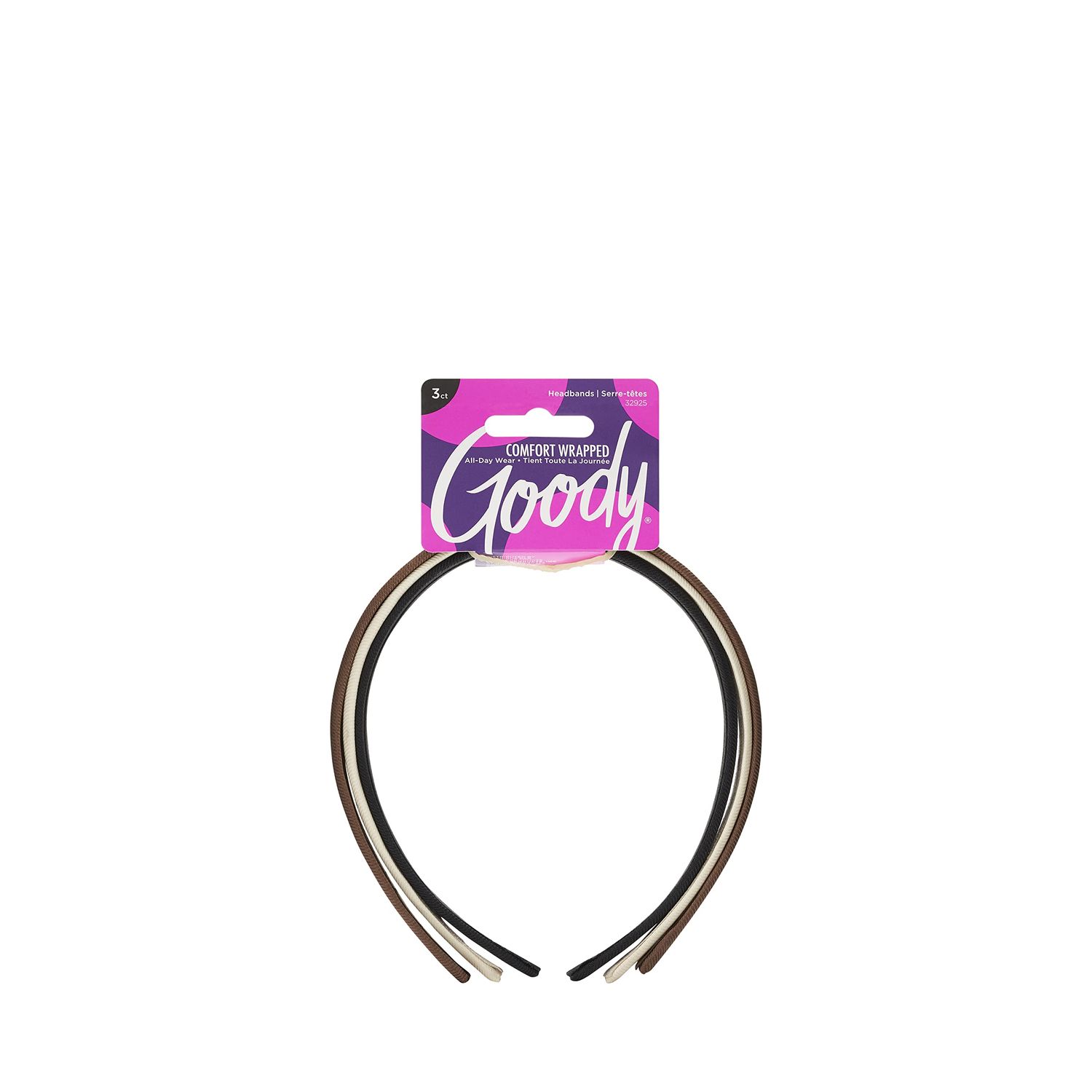 Goody Classics Fabric Covered Headbands, Assorted Colors, 3Count (Pack of 1)