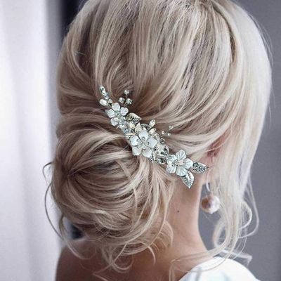YBSHIN Bride Flower Wedding Hair Pins Silver Crystal Hair Piece Bridal Leaf Hair Accessories for Women (Pack of 3)
