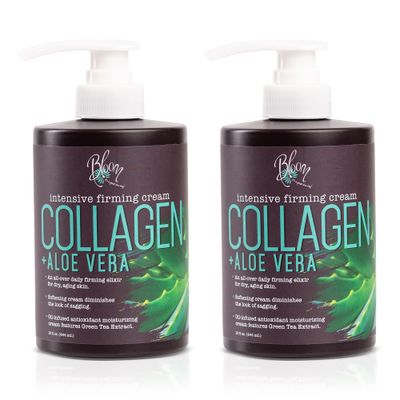 BLOOM Collagen Lotion Skin Care Firming Body Cream, Intensive Anti Aging Moisturizer Face Lotion W/Aloe Vera For Wrinkles, Sagging Skin, &amp; Dry Skin, Fragrance Free Collagen Cream For Women, 2-Pack