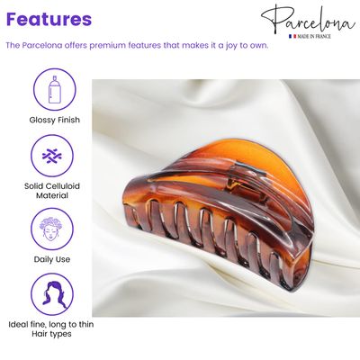 Parcelona French Vrille Small Tortoise Shell 2 3/4" Celluloid No Slip Grip Sturdy Claw Clips Jaw Hair Clips Claw Clamp Clutcher for Women and Girls, Made in France