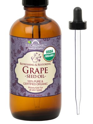 US Organic Grape Seed Oil, USDA Certified Organic, 100% Pure &amp; Natural, Cold Pressed Virgin, Unrefined, in Amber Glass Bottle w/Glass Eye dropper for Easy Application (4 oz (115 ml))