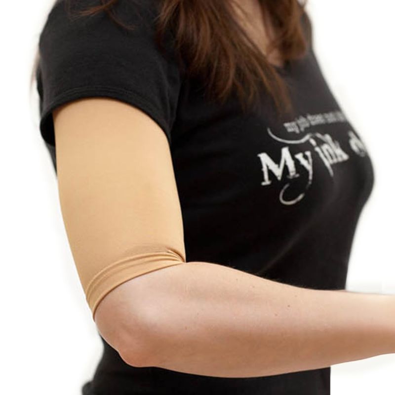 Tatjacket Tattoo Cover Up Concealer Sleeve, Upper Arm or Calf coverage, UPF 50 Protection, Slip Free, for Men &amp; Women (Unisex), 2 Pack MEDIUM, TAN