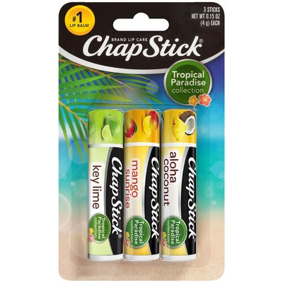 ChapStick Lip Care Set, Tropical Paradise Collection 3-Pack - Mango Sunrise, Key Lime &amp; Aloha Coconut Lip Balm, 0.15 Oz Ea