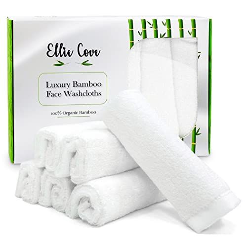 Luxury Facial Washcloths, Made from 100 Percent Rayon Bamboo, Makeup Remover, Reusable Absorbent, Gentle for Delicate Sensitive Skin, Set of 6, 10&quot;X10&quot; (White)