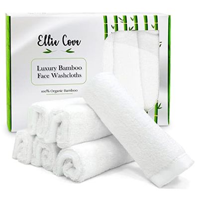 Luxury Facial Washcloths, Made from 100 Percent Rayon Bamboo, Makeup Remover, Reusable Absorbent, Gentle for Delicate Sensitive Skin, Set of 6, 10&quot;X10&quot; (White)