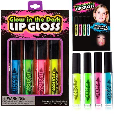 The Dreidel Company Glow in The Dark Lip Gloss, 4 Assorted Color Sticks, 4.25&quot; Inches